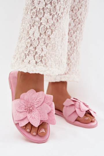 Women's Flat Pink Floral Embellished Slides Elzoria 2