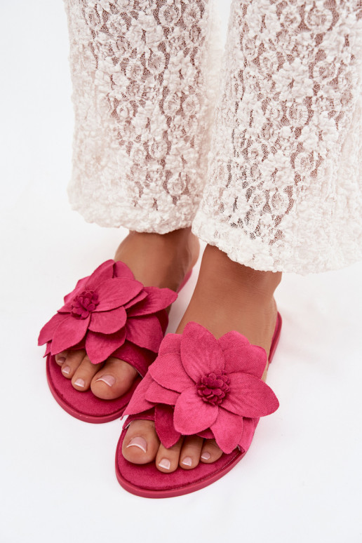 Women's Flat Fuchsia Floral Slides Elzoria