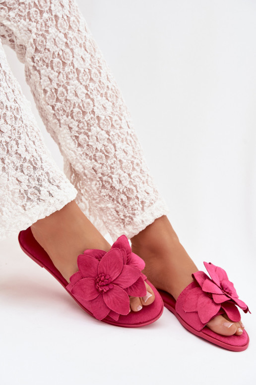 Women's Flat Fuchsia Floral Slides Elzoria
