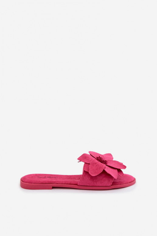 Women's Flat Fuchsia Floral Slides Elzoria