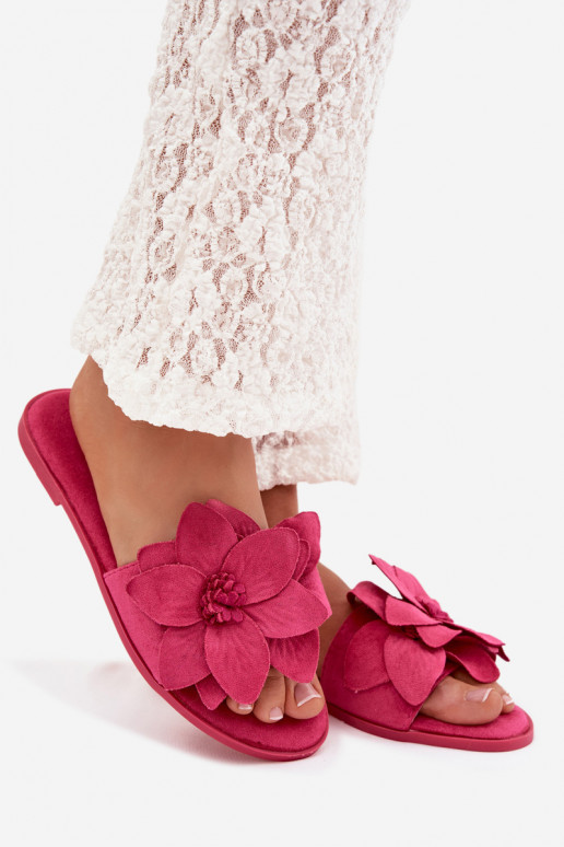 Women's Flat Fuchsia Floral Slides Elzoria