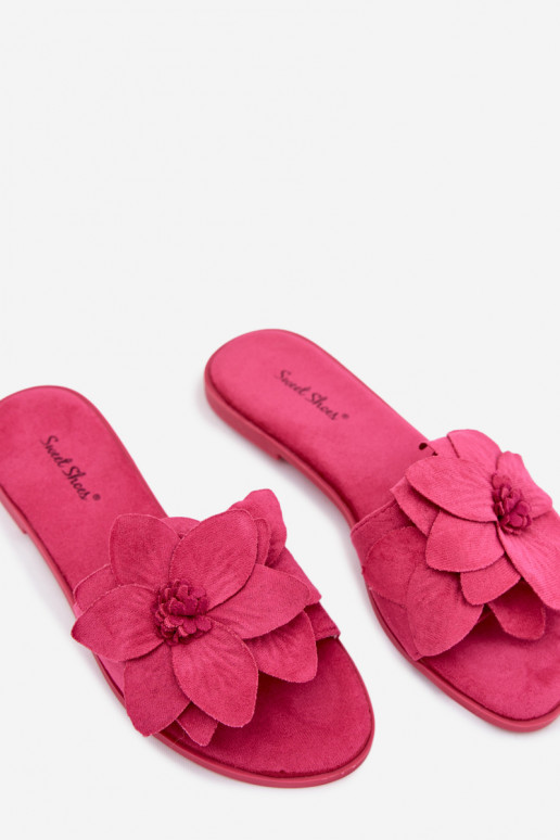 Women's Flat Fuchsia Floral Slides Elzoria