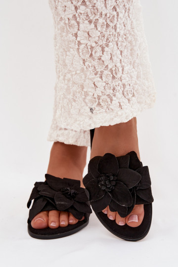 Women's Flat Black Floral Shoes Elzoria