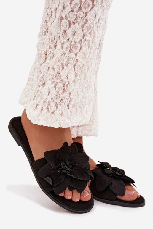 Women's Flat Black Floral Shoes Elzoria