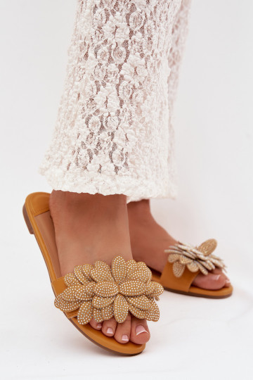 Women's Flat Decorated Yellow Grelora Slides 2