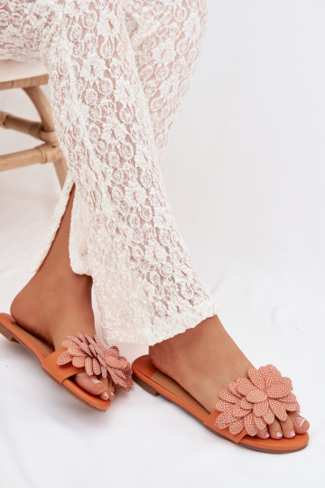 Women's Flat Decorated Orange Grelora Slides