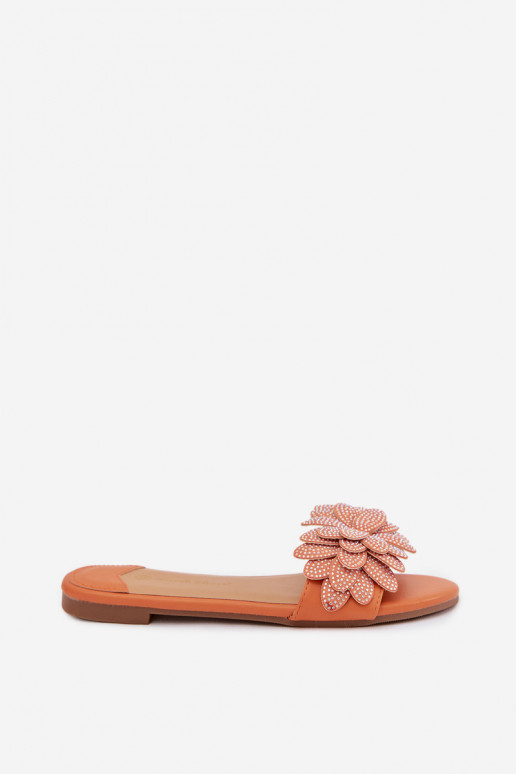 Women's Flat Decorated Orange Grelora Slides