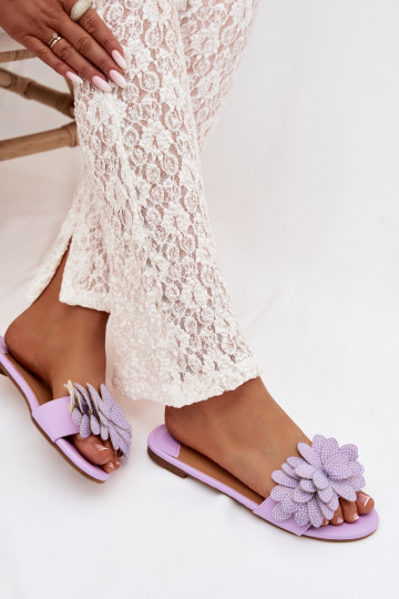 Women's Flat Decorated Purple Grelora Slides