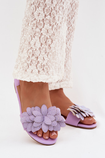 Women's Flat Decorated Purple Grelora Slides 2