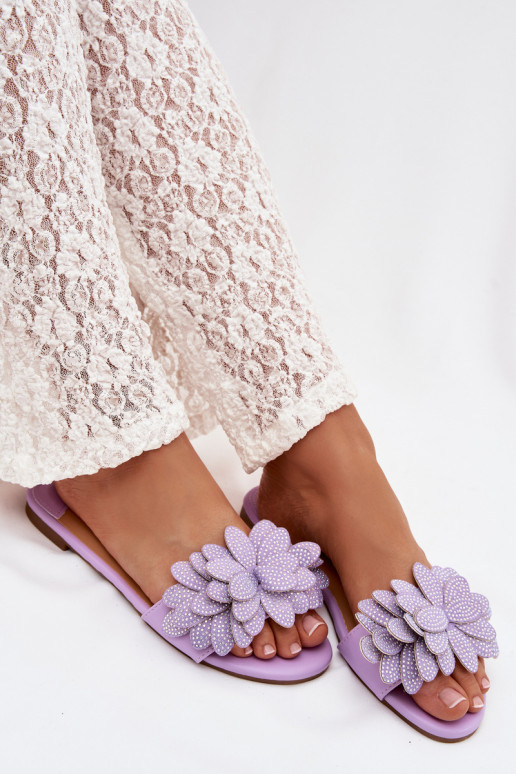 Women's Flat Decorated Purple Grelora Slides
