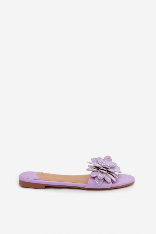 Women's Flat Decorated Purple Grelora Slides