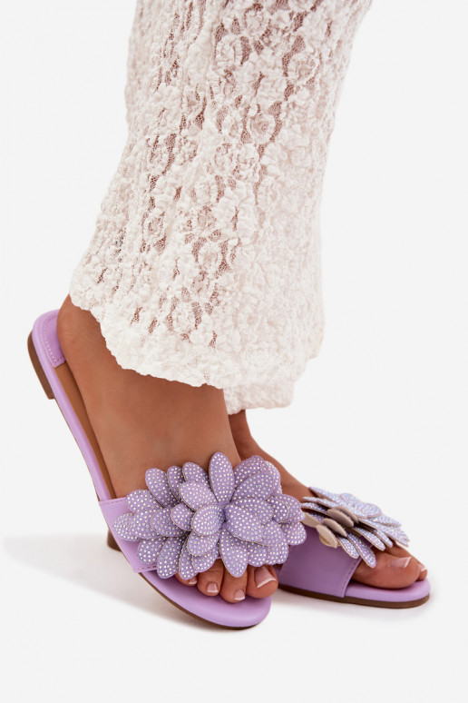 Women's Flat Decorated Purple Grelora Slides