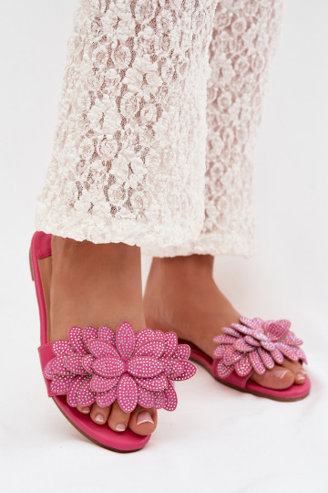 Women's Flat Fuchsia Decor Slides Grelora