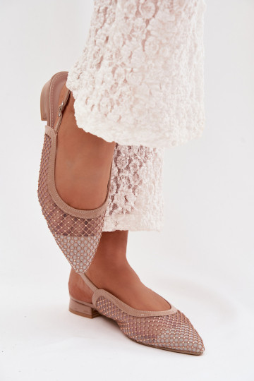 Mesh Ballerinas With Open Heel Beige Pyvona