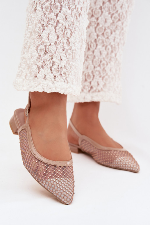 Mesh Ballerinas With Open Heel Beige Pyvona