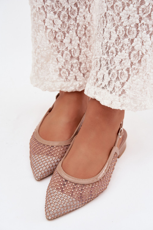 Mesh Ballerinas With Open Heel Beige Pyvona