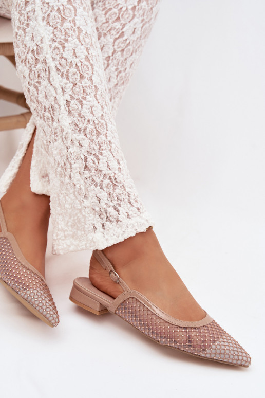 Mesh Ballerinas With Open Heel Beige Pyvona