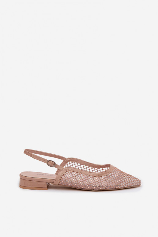 Mesh Ballerinas With Open Heel Beige Pyvona