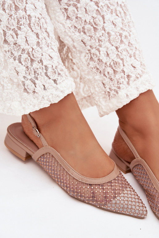 Mesh Ballerinas With Open Heel Beige Pyvona