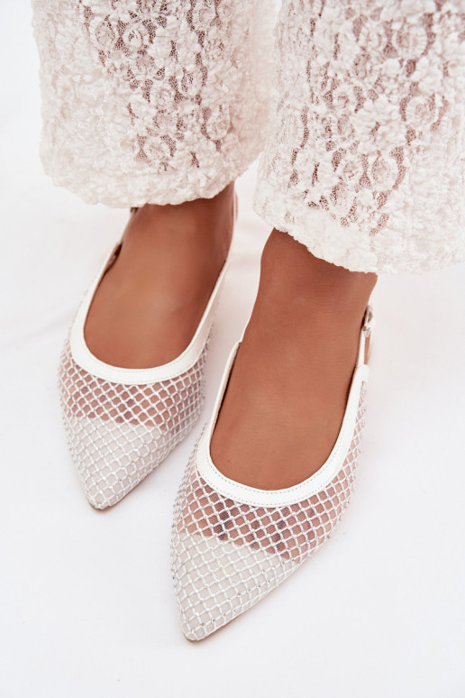 Mesh Ballerinas With Open Heels White Pyvona