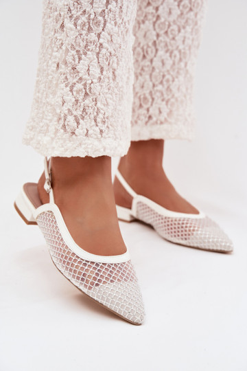 Mesh Ballerinas With Open Heels White Pyvona 2