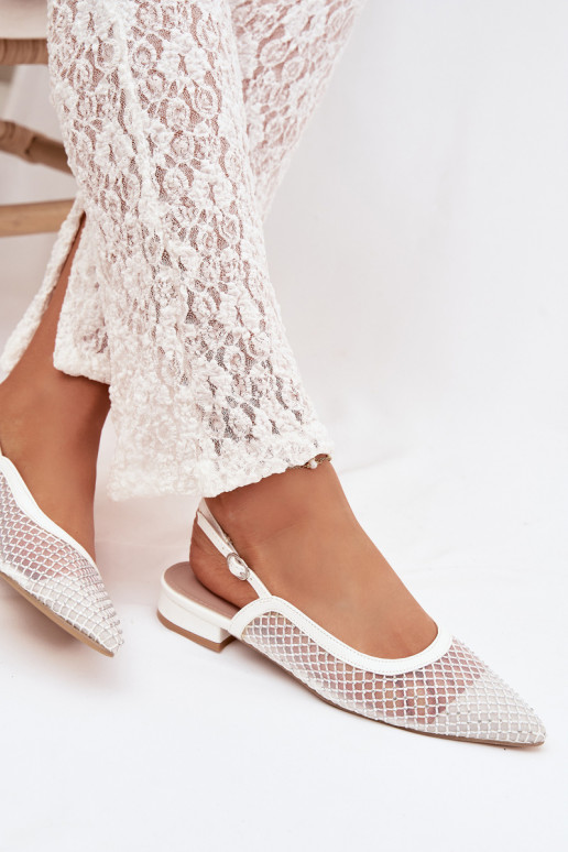 Mesh Ballerinas With Open Heels White Pyvona