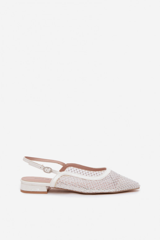 Mesh Ballerinas With Open Heels White Pyvona