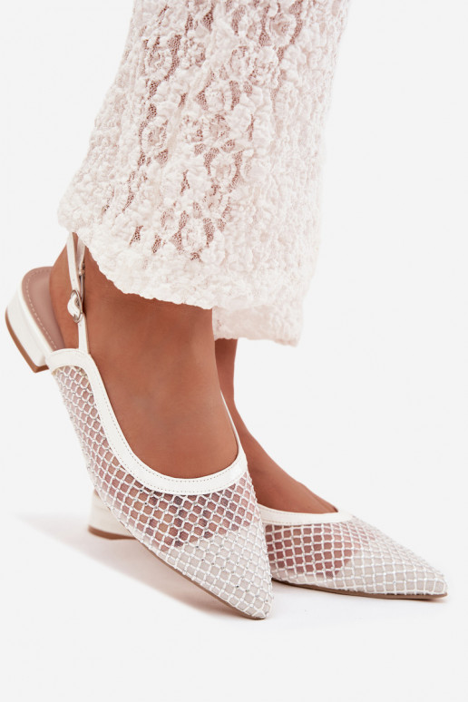 Mesh Ballerinas With Open Heels White Pyvona