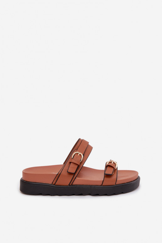 Women's Platform Sandals With Straps And Gold Buckles Camel Rirea