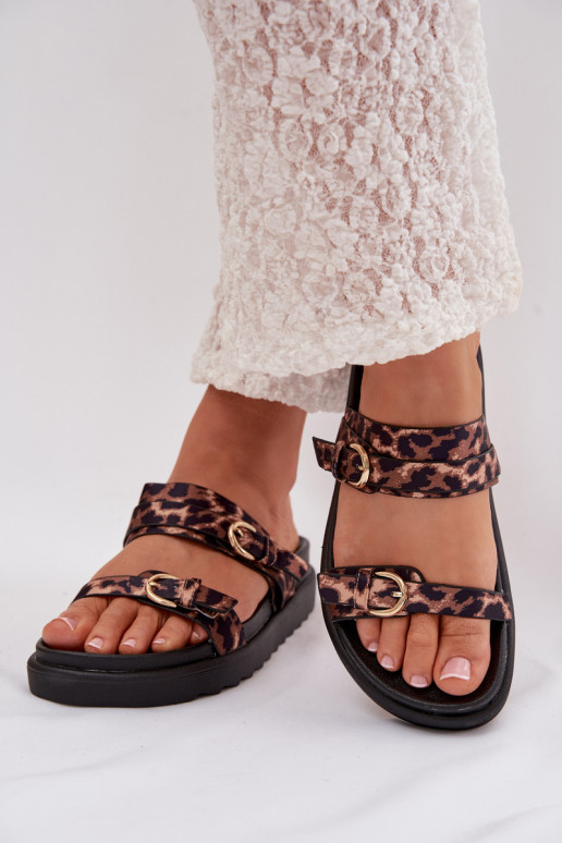 Women's Platform Sandals With Straps And Gold Clips Leopard Rirea