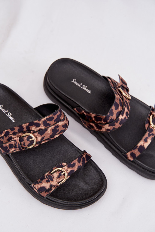 Women's Platform Sandals With Straps And Gold Clips Leopard Rirea