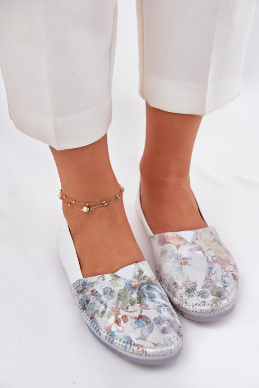 Skórzane Baleriny Ze Wzorem Maciejka T1930-38 Białe