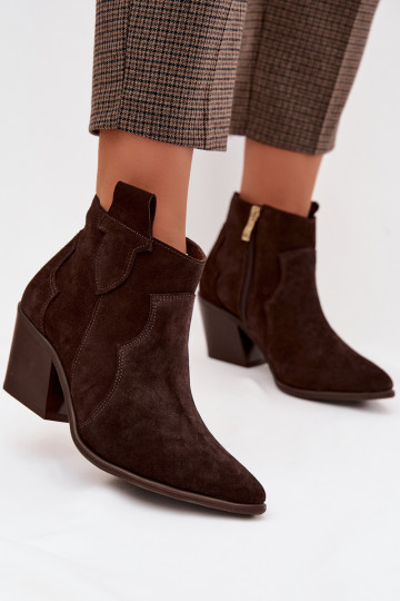 Chocolate Suede Cowboy Ankle Boots Zazoo 3153 2
