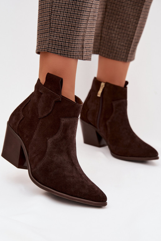 Chocolate Suede Cowboy Ankle Boots Zazoo 3153