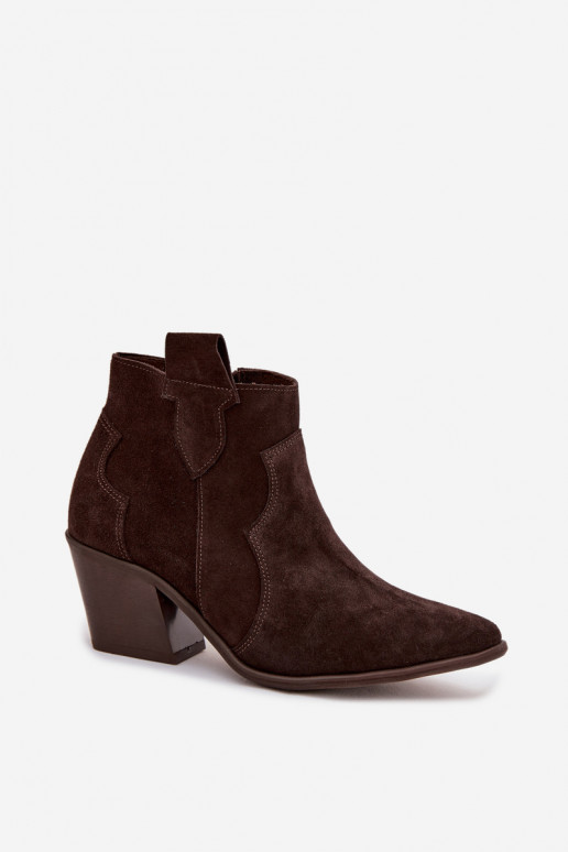 Chocolate Suede Cowboy Ankle Boots Zazoo 3153