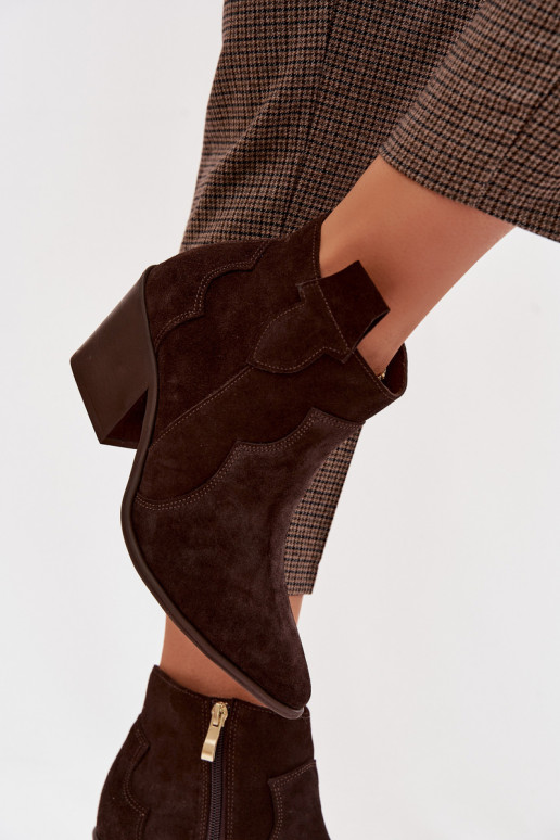 Botki KowbojkiwithNaturalnego Zamszu Zazoo 3153 Czekoladowe