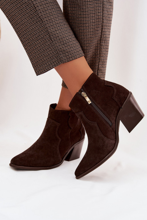Chocolate Suede Cowboy Ankle Boots Zazoo 3153