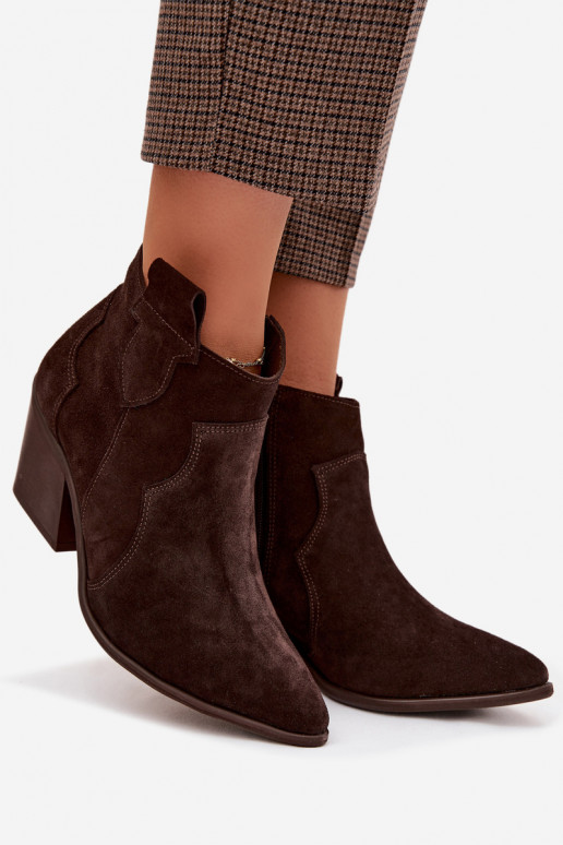 Chocolate Suede Cowboy Ankle Boots Zazoo 3153