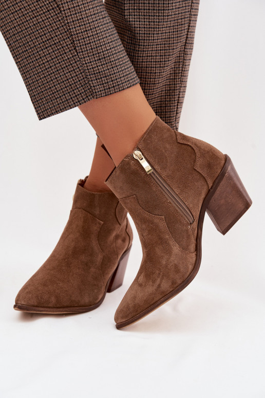 Cowboy Ankle Boots From Genuine Suede Zazoo 3153 Khaki