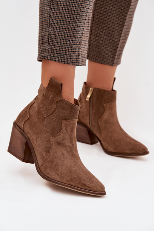 Botki KowbojkiwithNaturalnego Zamszu Zazoo 3153 Khaki