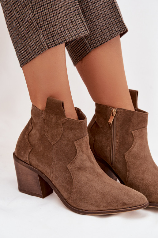 Botki KowbojkiwithNaturalnego Zamszu Zazoo 3153 Khaki