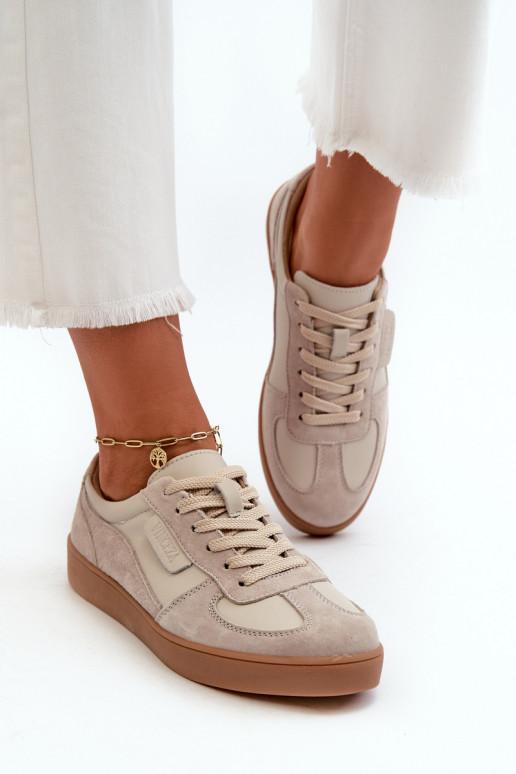 Skórzane Zamszowe Sneakersy Damskie Vinceza 7933 Szare