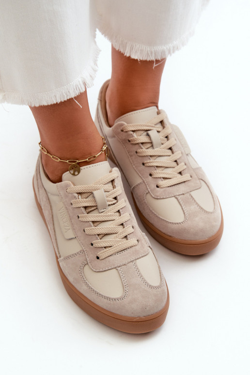 Skórzane Zamszowe Sneakersy Damskie Vinceza 7933 Szare