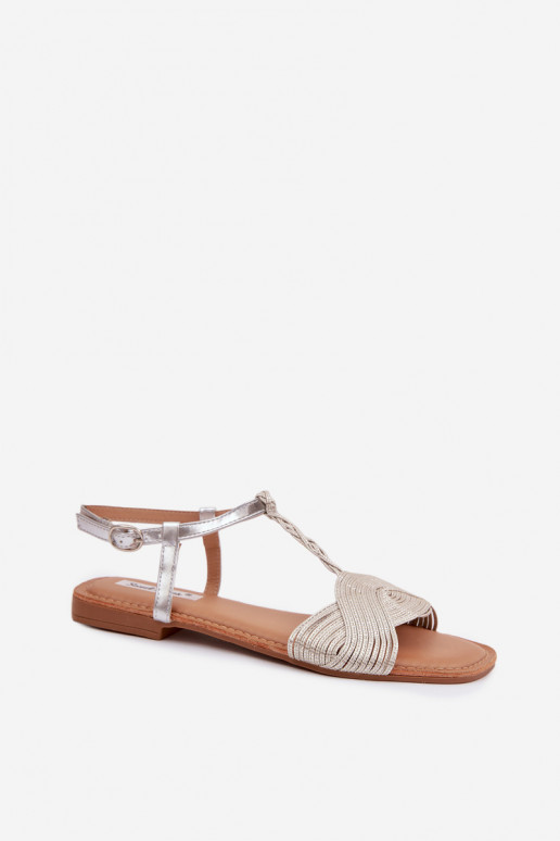 Women's Silver Flat Sandals Nexora