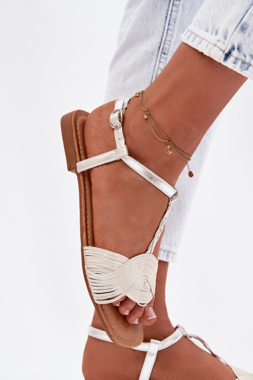 Women's Silver Flat Sandals Nexora