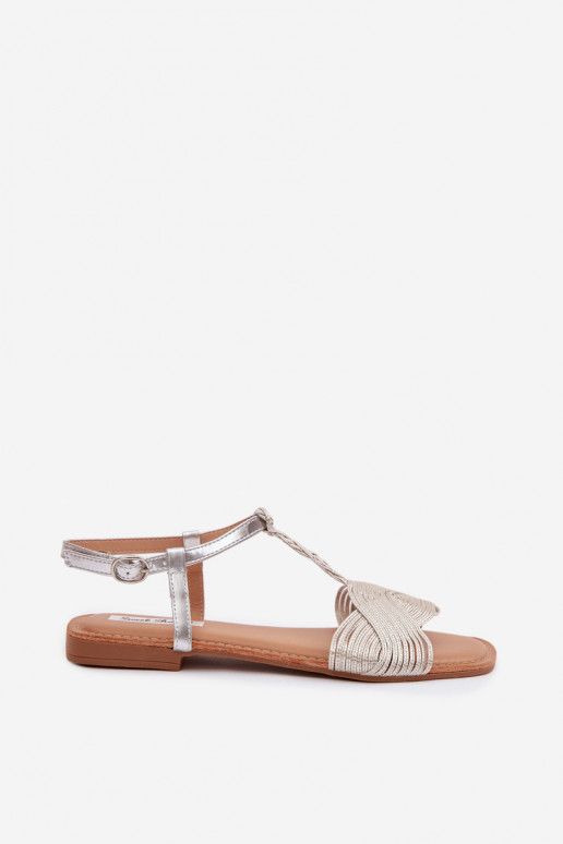 Women's Silver Flat Sandals Nexora