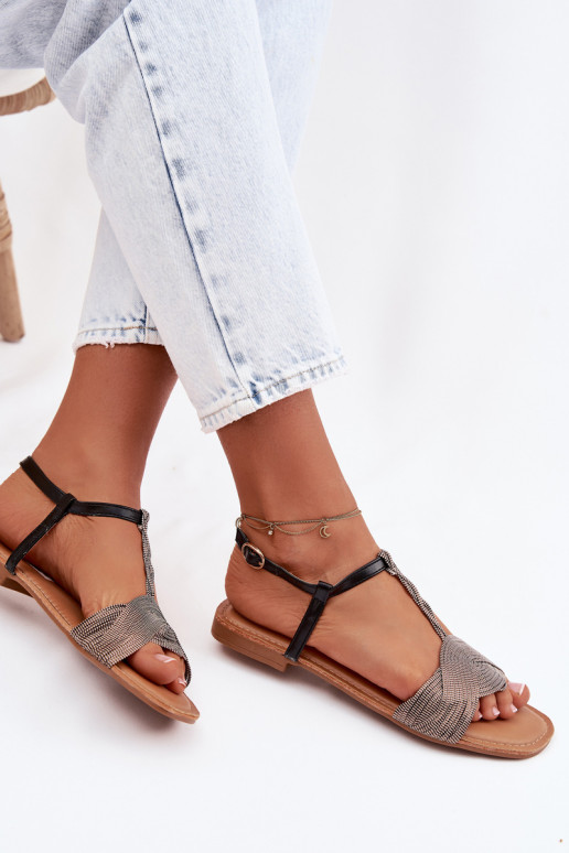 Women's Flat Black Sandals Nexora