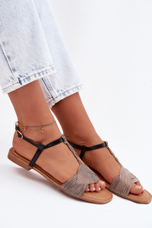 Women's Flat Black Sandals Nexora