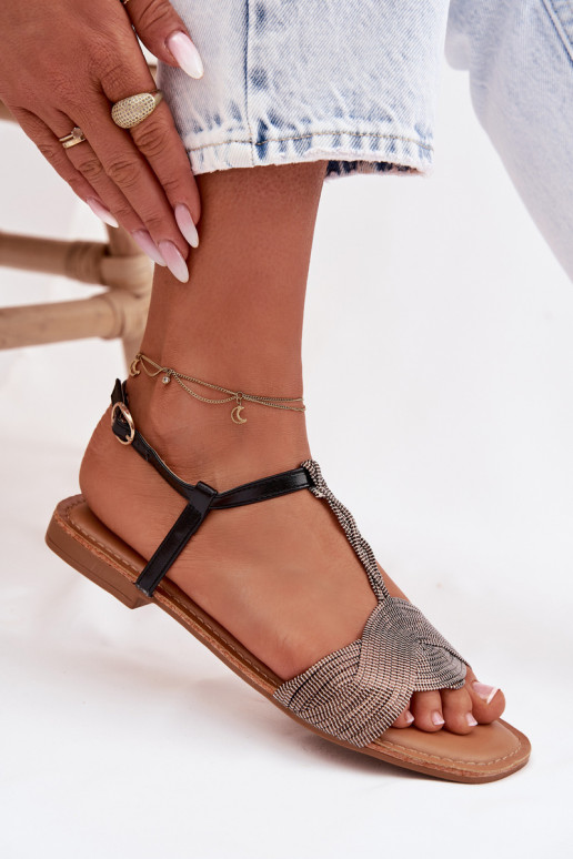 Women's Flat Black Sandals Nexora