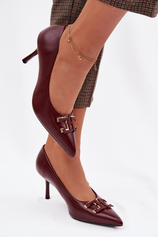 High Heels Pumps with Embellishment Eco Leather Burgundy Fivara